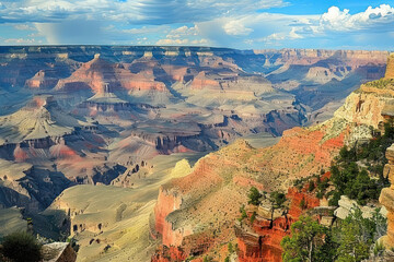 Breathtaking view of the Grand Canyon under a sunny sky