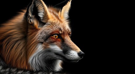 Fototapeta premium portrait of a red fox, photo studio setup with key light, isolated with black background and copy space 
