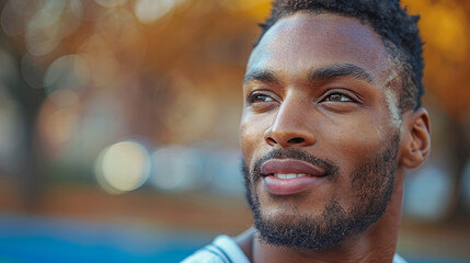 Close up portrait of a handsome young african american man smiling outdoors - obrazy, fototapety, plakaty