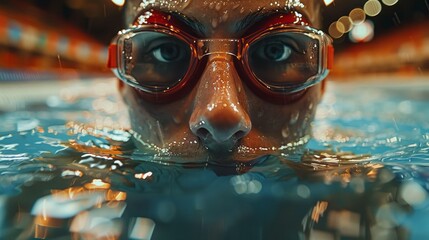 Close-up portrait of a swimmer in a swimming pool