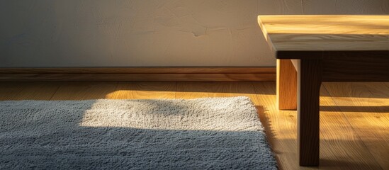 Wooden table on rug in room