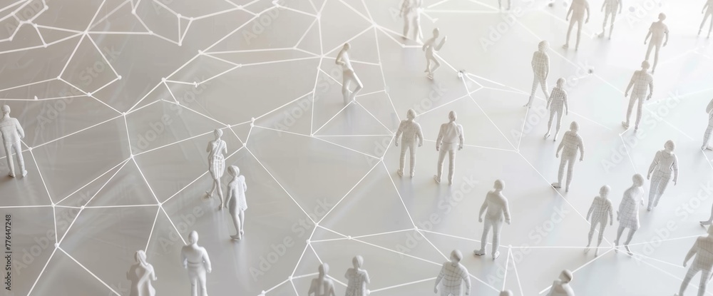 Poster a network of people connected in the style of white lines on the background generative ai