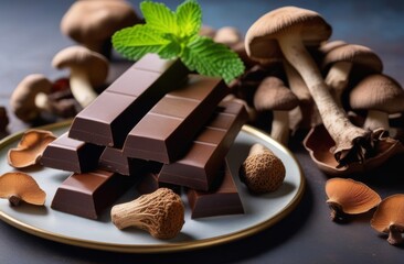Chocolate with Functional Mushrooms on the plate