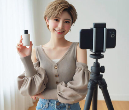 自撮り撮影中のインフルエンサーの女性

