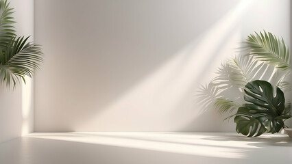 A modern minimalist space flooded with natural light and green plants creating a peaceful and fresh atmosphere