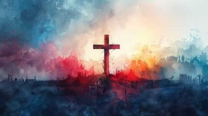 Fototapeta premium Jesus Christ with cross. Christian background god religion cross religious symbol