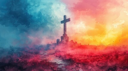 Fototapeta premium Jesus Christ with cross. Christian background god religion cross religious symbol