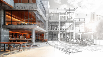 A uniquely modern restaurant's journey from draft to dining is shown in striking monochrome.