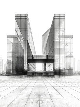 Abstract architectural concept in monochrome showcases transparency in urban structural design.