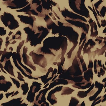 Abstract Hand Drawing Watercolor Wavy Liquid Leopard Animal Skin Seamless Surface Pattern Tie Dye Batik Background