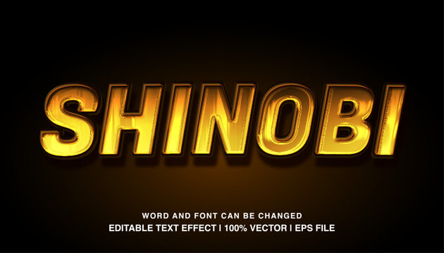 Shinobi editable text effect template, golden bold glossy style typeface. premium vector