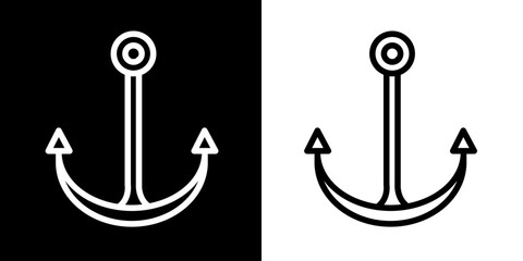 Anchor icon. Sea icon. Fish. Pope. Shark. Ship. Coral reefs. Dolphins. Starfish. Octopus. Crab. Lobster. Shrimp. Sea Logo. Black icon. Black line icon.