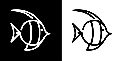 Fish icon. Sea icon. Fish. Pope. Shark. Ship. Coral reefs. Dolphins. Starfish. Octopus. Crab. Lobster. Shrimp. Sea Logo. Black icon. Black line icon. - obrazy, fototapety, plakaty