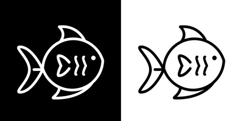 Obraz premium Fish icon. Sea icon. Fish. Pope. Shark. Ship. Coral reefs. Dolphins. Starfish. Octopus. Crab. Lobster. Shrimp. Sea Logo. Black icon. Black line icon.