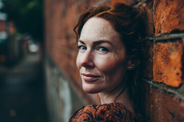 Fototapeta na wymiar Portrait of a beautiful redhead woman with freckles.