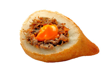 Obraz premium Brasilian snack coxinha, dried meat with cheddar