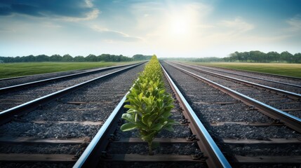 Fototapeta premium The concept of railroad travel and transportation. The idyll of traveling, the atmosphere of railway stations, the passion of trains, the amazing view and scenery from the train windows.