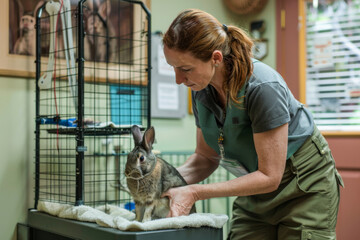 Veterinarian examining a rabbit in a vet clinic. Animal care concept.
 - obrazy, fototapety, plakaty