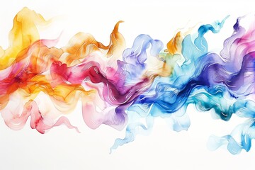 Vibrant watercolor swirls cascading across a stark white background, their colors vivid and lively, creating a striking contrast.