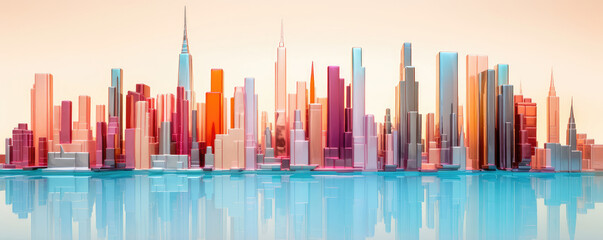 Vibrant Abstract Skyline Reflection at Sunset