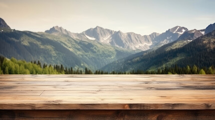 Majestic Mountain View from Rustic Wooden Table
