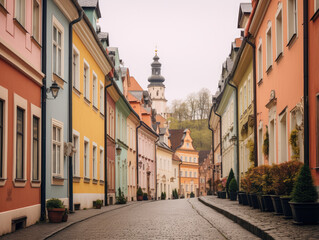 Fototapeta na wymiar Colorful European Town Street with Historical Architecture