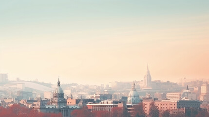 Misty Morning City Skyline at Sunrise