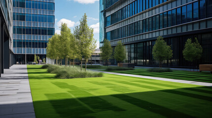 Modern Urban Office Plaza with Green Spaces