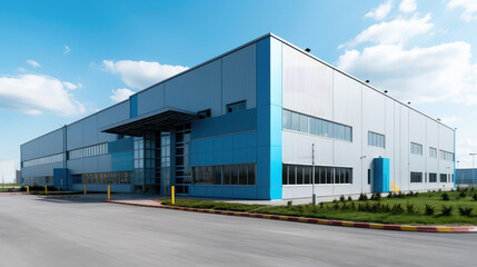 Fototapeta na wymiar Modern Industrial Facility with Blue Sky