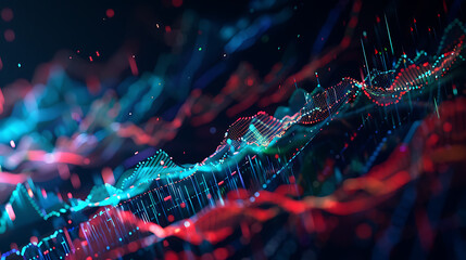 a dynamic stock market or trading graph. The fluctuating lines and bars indicate market activity - obrazy, fototapety, plakaty