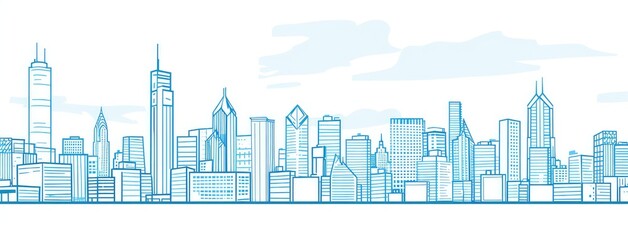 Modern City Skyline with Blue Tones Illustration