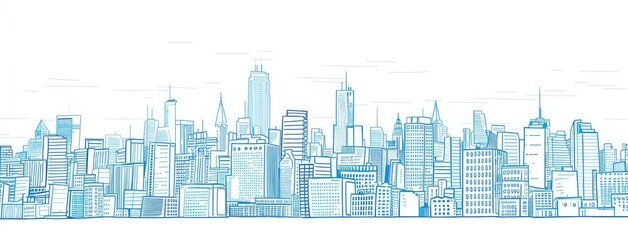 Urban Skyline Illustration in Blue Monochrome