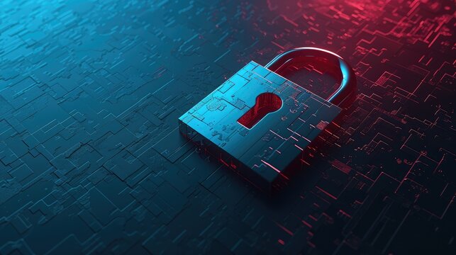 Cyber Security Padlock on Digital Data Background