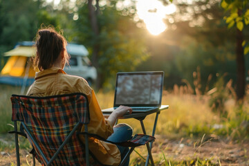 Camper van in the nature, freelance, digital nomad life