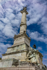 The monument to the Girondins (Monument aux Girondins) with two 21-metre rostral columns (1829), fountain at place des Quinconces. Bordeaux, France. - 776469857