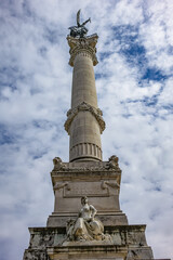 The monument to the Girondins (Monument aux Girondins) with two 21-metre rostral columns (1829), fountain at place des Quinconces. Bordeaux, France. - 776469871