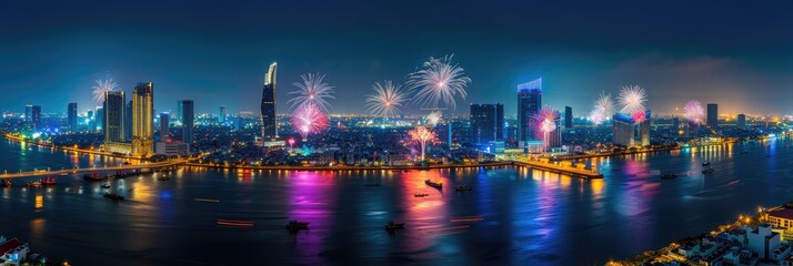 Celebratory Fireworks Display Over Urban Skyline