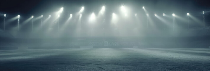 Empty Stadium Illuminated by Spotlights and Fog