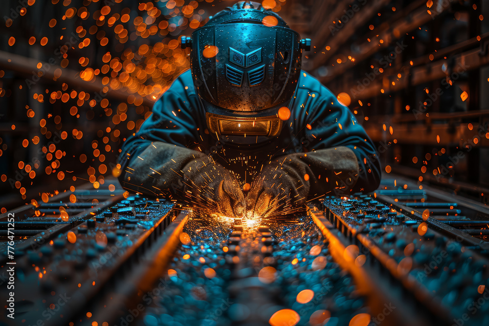 Poster a skilled welder joining metal with precision and strength, creating structures that endure. concept
