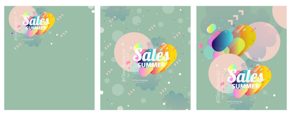 Fototapeta premium Set baners pastel pink background on summer time sale summer holiday vector Illustration lines graphic design