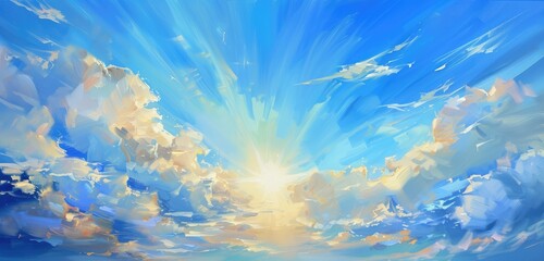 Vibrant Sunrise Sky Art with Fluffy Clouds
