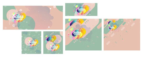 Set baners pastel pink background on summer time sale summer holiday vector Illustration lines graphic design