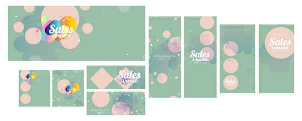 Fototapeta na wymiar Set baners pastel pink background on summer time sale summer holiday vector Illustration lines graphic design