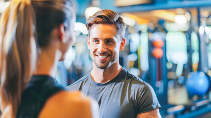 Fitness Instructor Talking to Woman at Gym