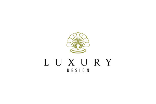 Luxury seashell pearl logo with line concept