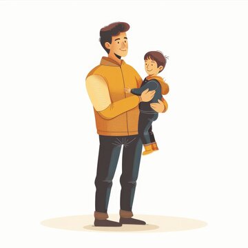 recommend clip art: flat vector illustration, father and son , holding, isolated on solid white background - generative ai