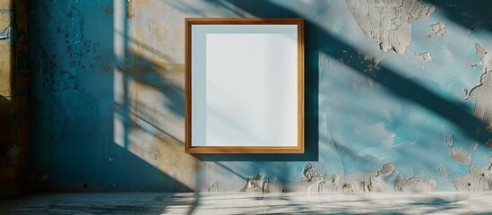 A picture frame on a wall with a shadow