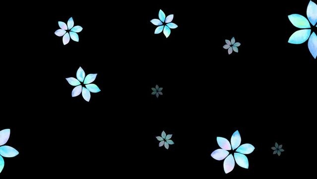 青いクリスタルの花の花吹雪を上から見た映像。背景透過のループアニメーション。