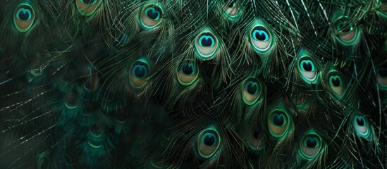 Obraz premium Close-up of vibrant peacock feathers on a dark background