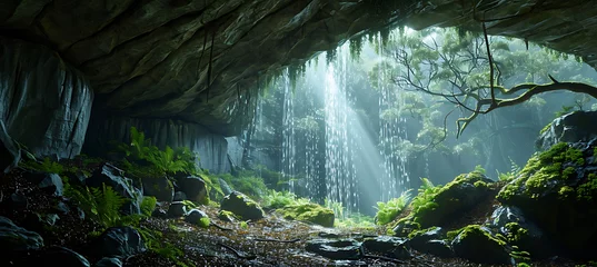 Zelfklevend Fotobehang waterfall in the forest © younas